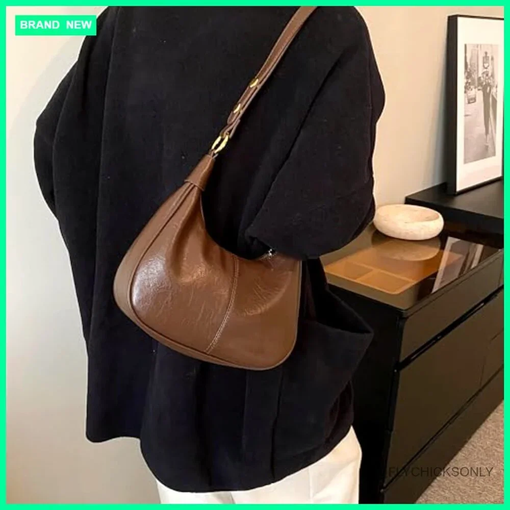 Small Hobo Crossbody Bag Vegan Leather Adjustable Strap Retro Style